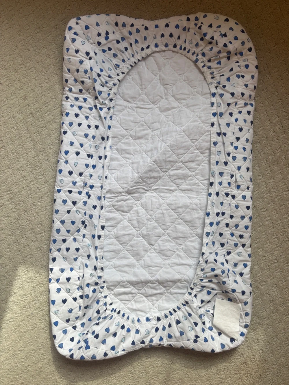 Roller Rabbit x Pottery Barn Kids White Changing Pad Cover with Blue Heart Print